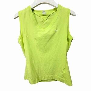 Nike Women's Medium Neon Green Sleeveless V-Neck Athletic Top Swoosh Dri-Fit